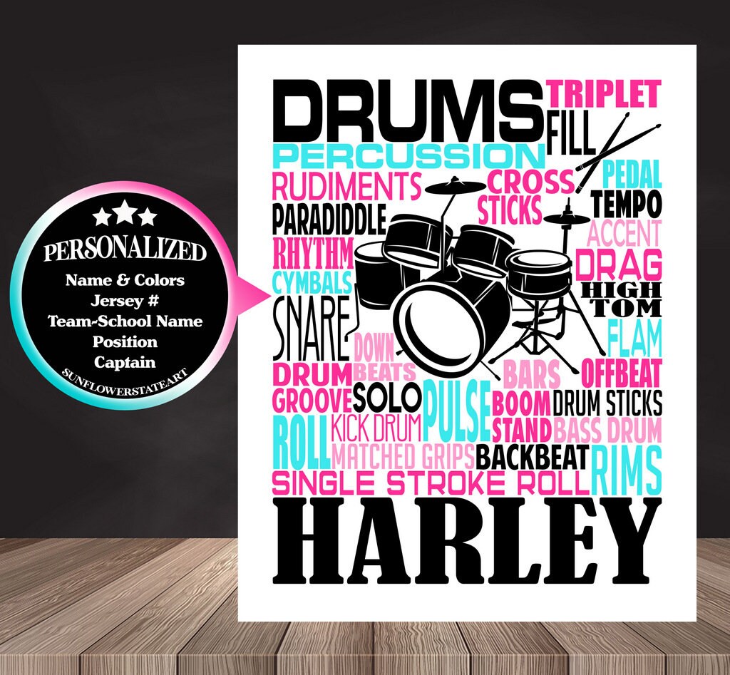 Drums Poster, Personalized Drummer Gift