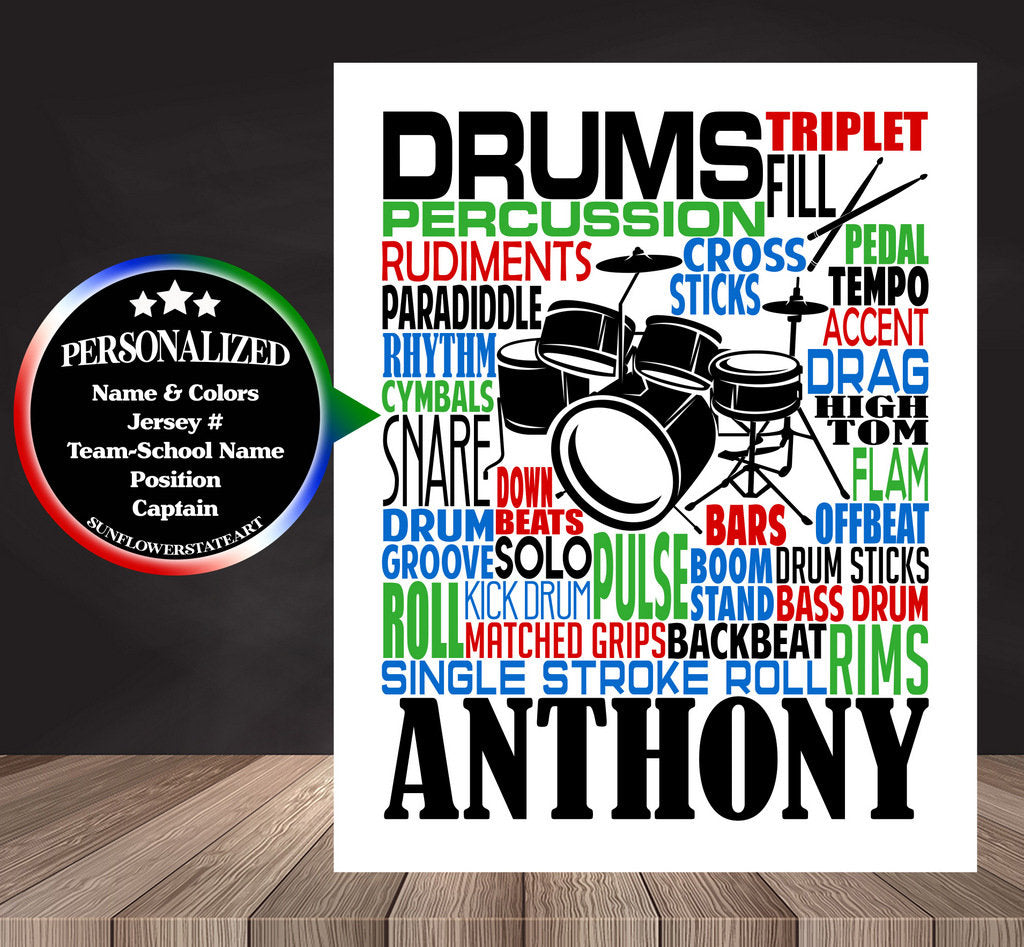 Drums Poster, Personalized Drummer Gift