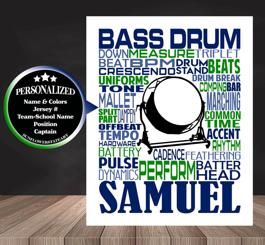 Drum Poster, Personalized Bass Drummer Gift