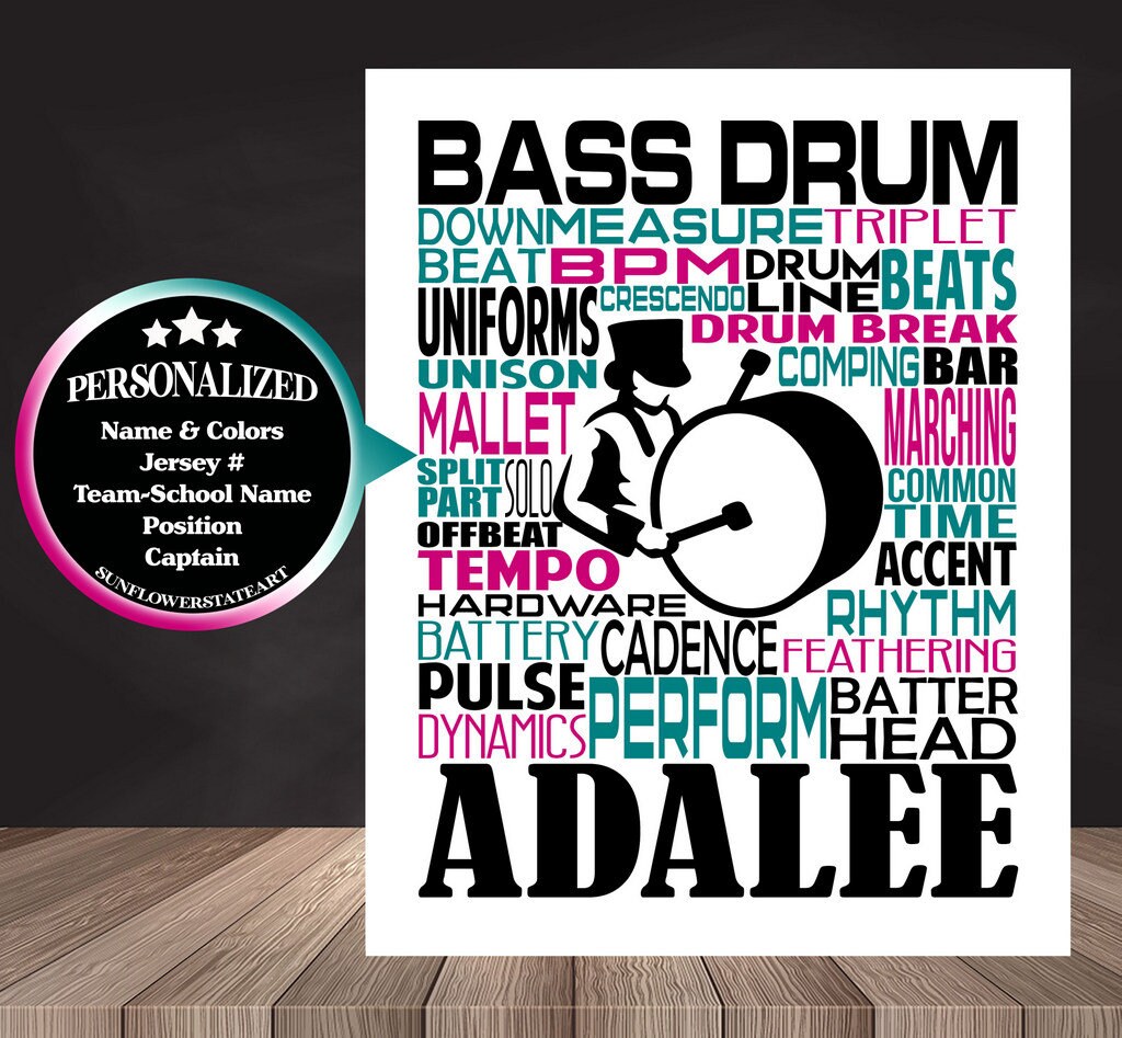Drum Poster, Personalized Bass Drummer Gift
