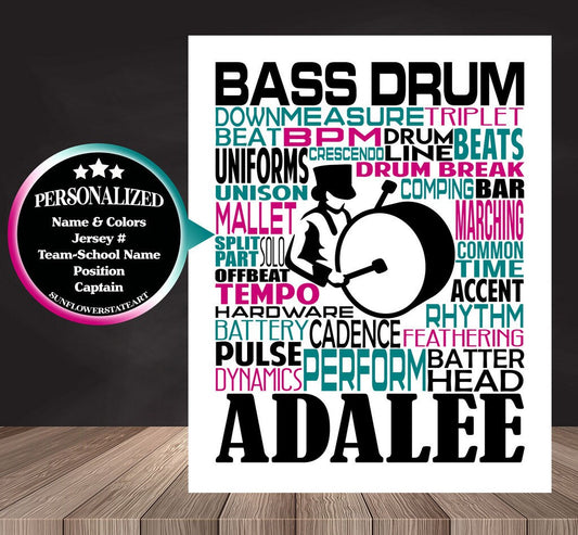 Drum Poster, Personalized Bass Drummer Gift
