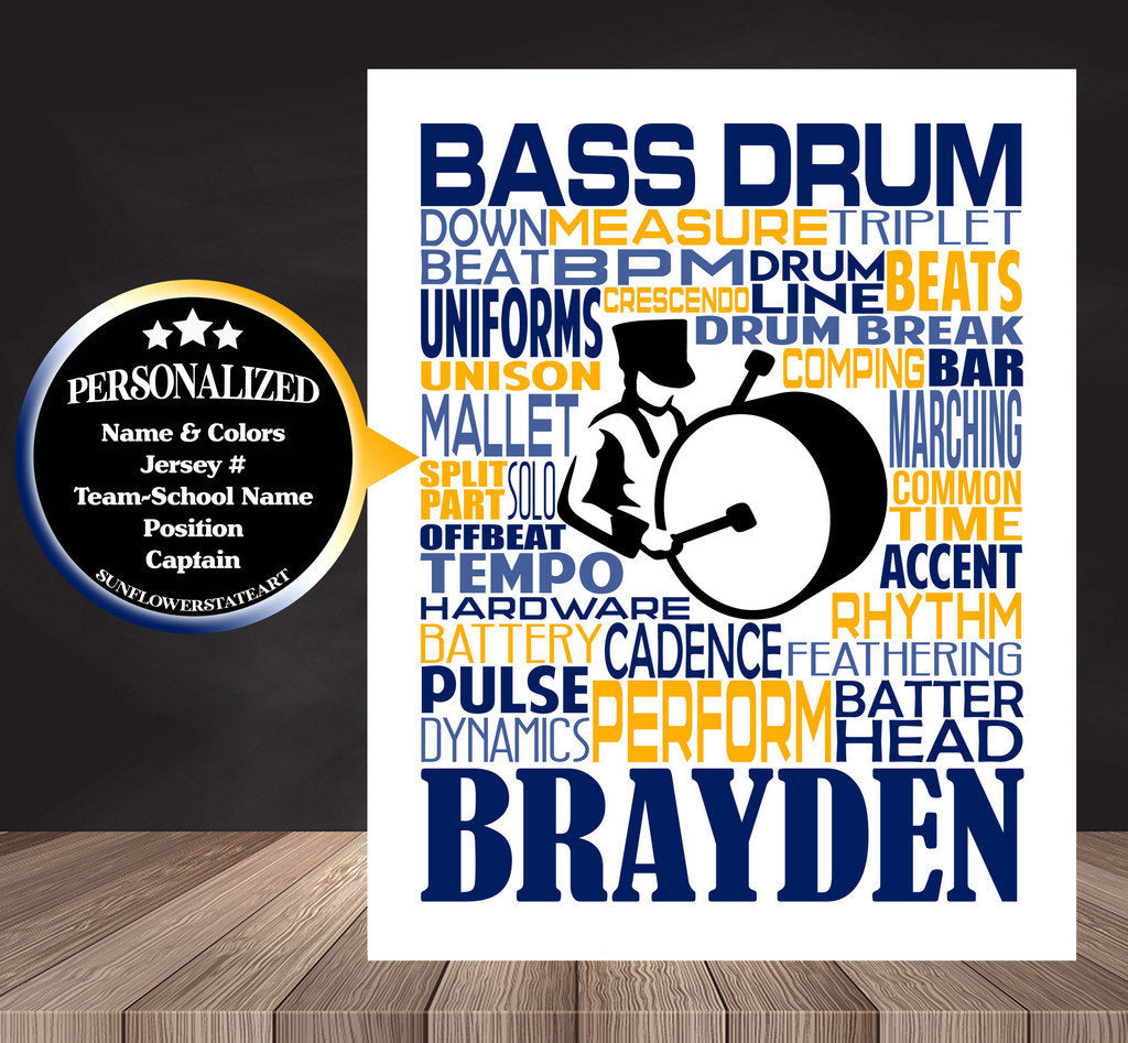 Drum Poster, Personalized Bass Drummer Gift