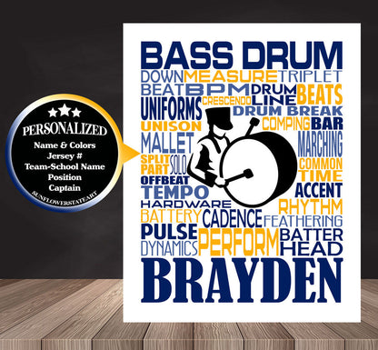 Drum Poster, Personalized Bass Drummer Gift