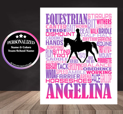 Equestrian Poster, Personalized Horseback Riding Gift