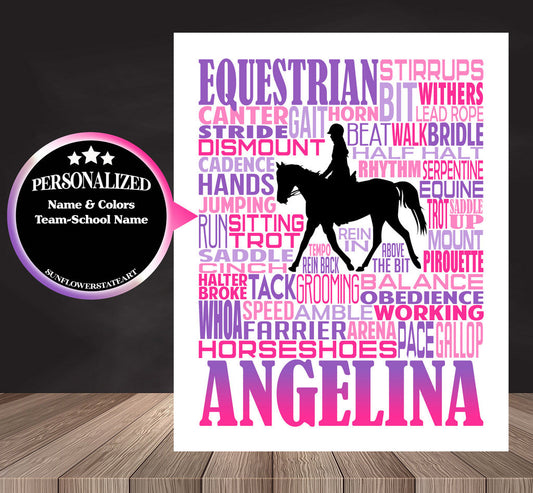 Equestrian Poster, Personalized Horseback Riding Gift