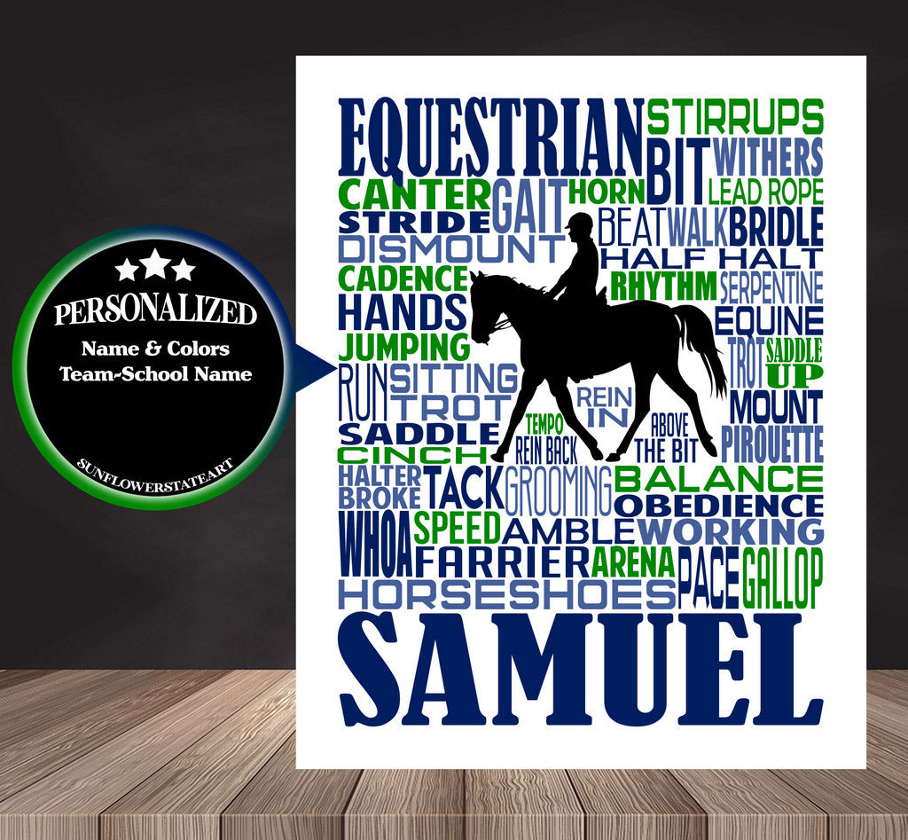 Equestrian Poster, Personalized Horseback Riding Gift