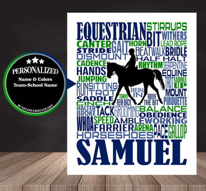 Equestrian Poster, Personalized Horseback Riding Gift