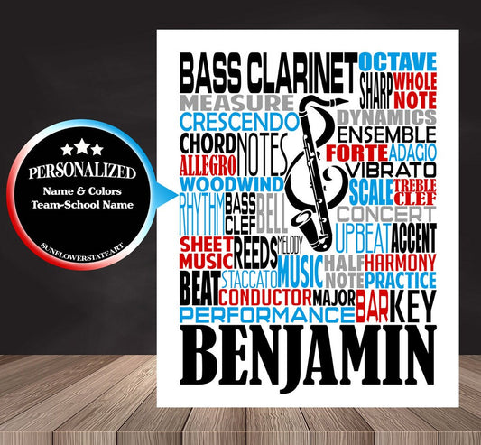 Bass Clarinet Poster - Personalized Bass Clarinet Gift