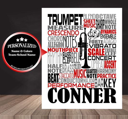 Trumpet Poster, Gift for Trumpet Player, Band Teacher Gift