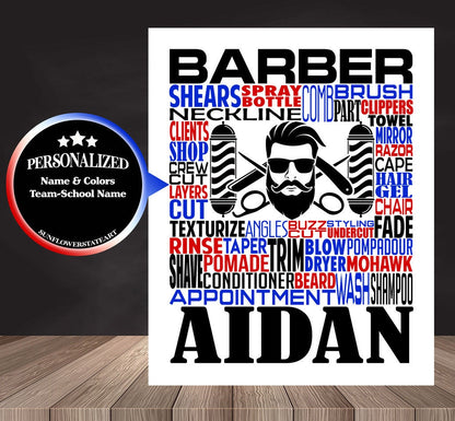 Barber Poster, Personalized Barbershop Gift