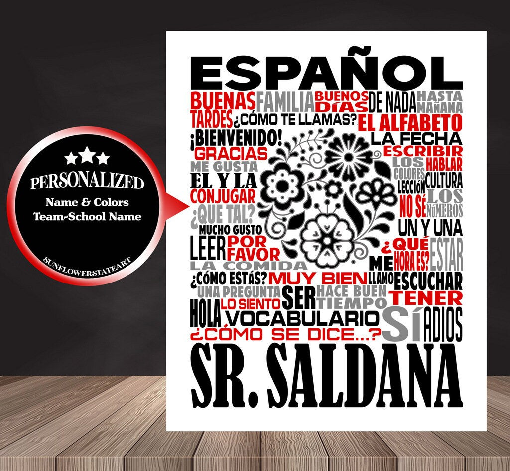 Spanish Teacher Poster - Personalized Spanish Teacher Gift