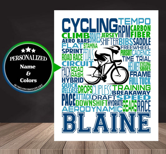 Cycling Poster, Personalized Cyclist Gift