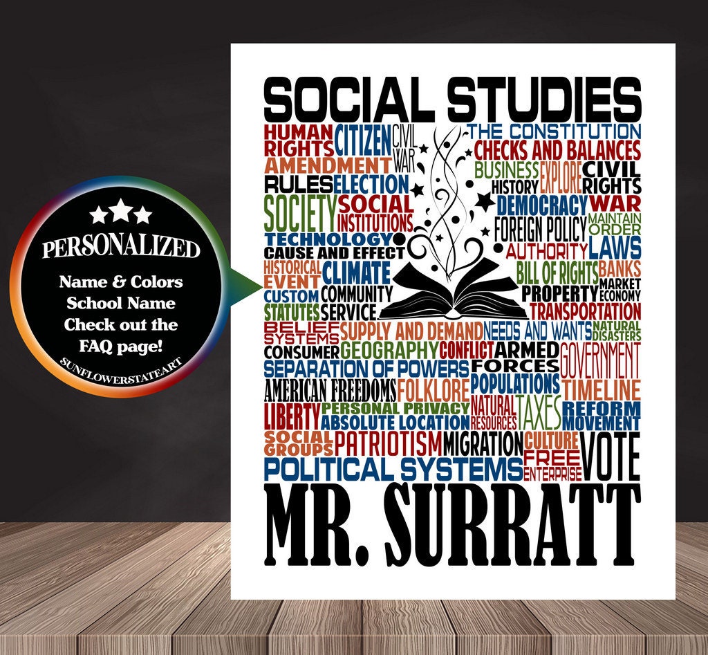 Social Studies Poster -  Personalized Social Studies Teacher Gift