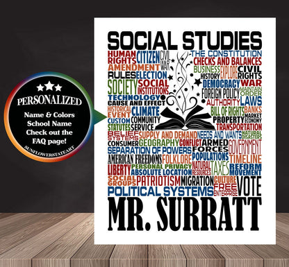 Social Studies Poster -  Personalized Social Studies Teacher Gift