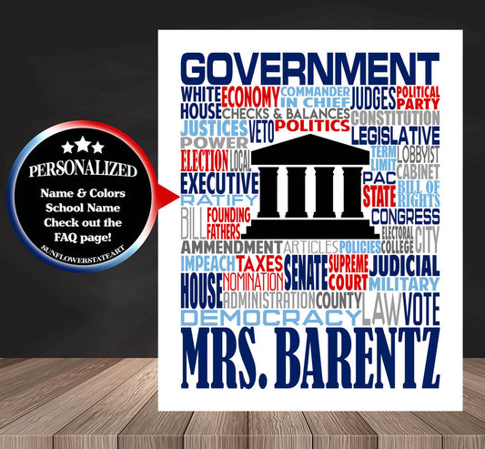 Government Poster, Personalized U.S. Government Teacher Gift