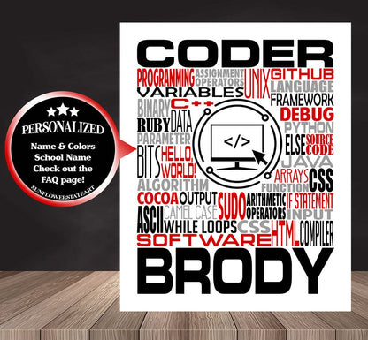 Computer Coding Poster - Personalized Coder Gift