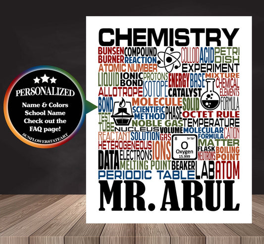 Chemistry Teacher Poster, Personalized Science Teacher Gift