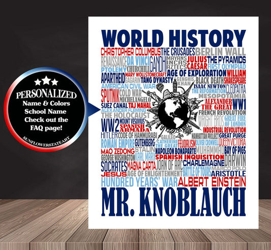 World History Poster - Personalized World History Teacher Gift