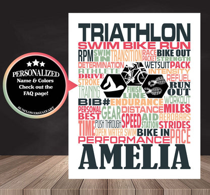 Triathlon Poster - Personalized Triathlon Gift