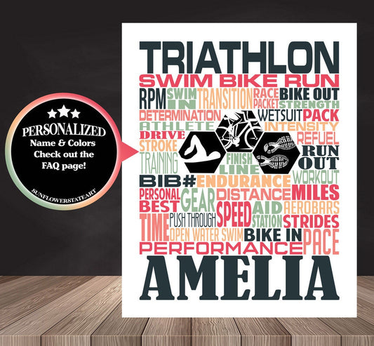 Triathlon Poster - Personalized Triathlon Gift
