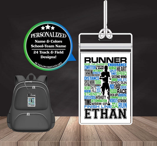 Track and Field Bag Tag - Javelin/Pole Vault/Runner/Shot Put/Discus/High Jump/Hurdles