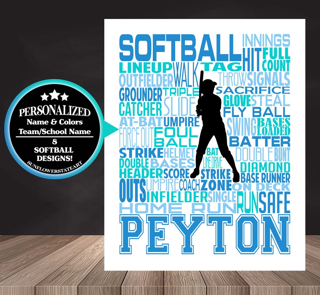 Softball Print, Personalized Softball Team Gift