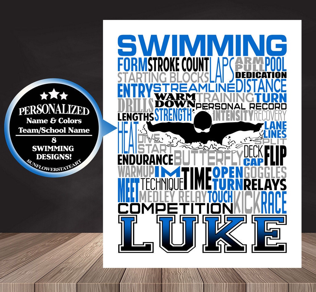 Swimming Poster - Personalized Swimmer Gift - All Strokes Available