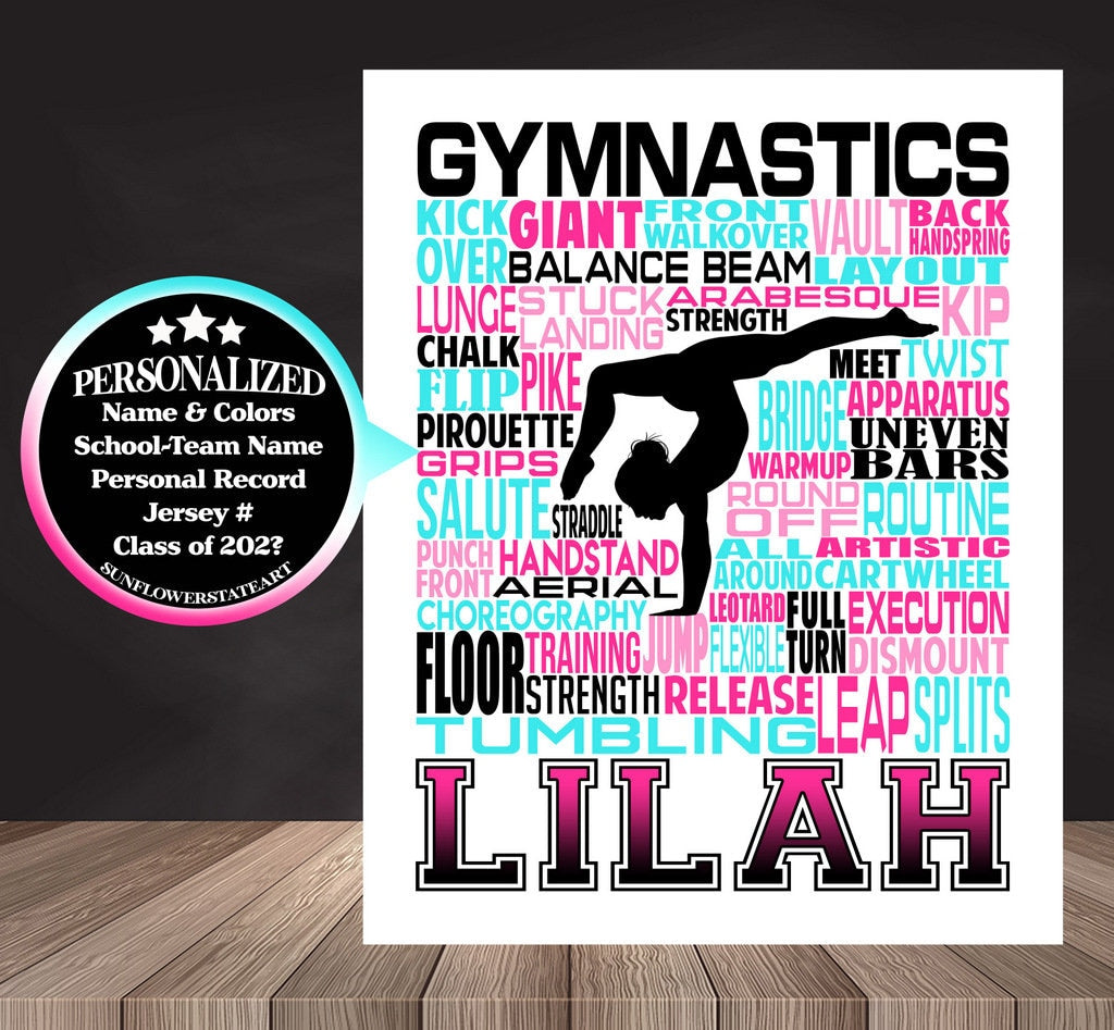 Gymnastics Poster, Personalized Gymnast Gift