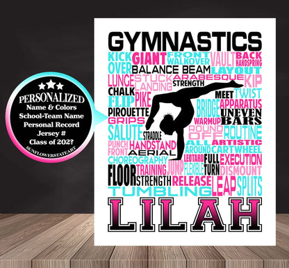 Gymnastics Poster, Personalized Gymnast Gift