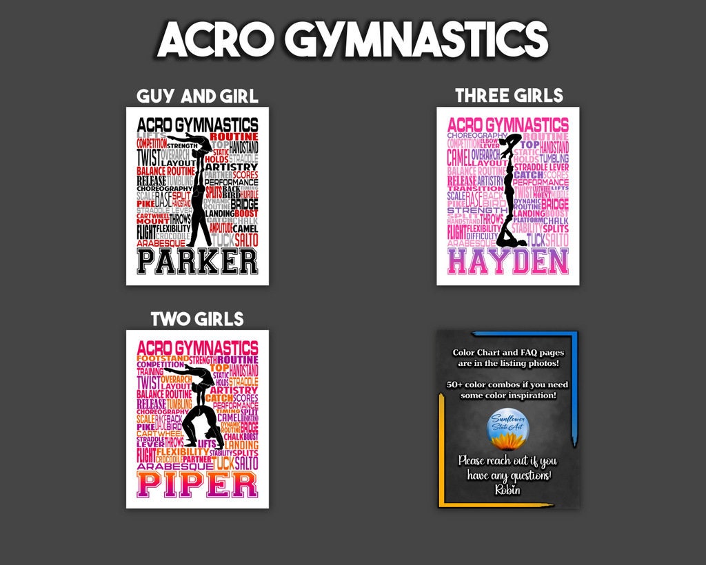 Gymnastics ACRO Poster, Personalized Acro Gymnast Gift