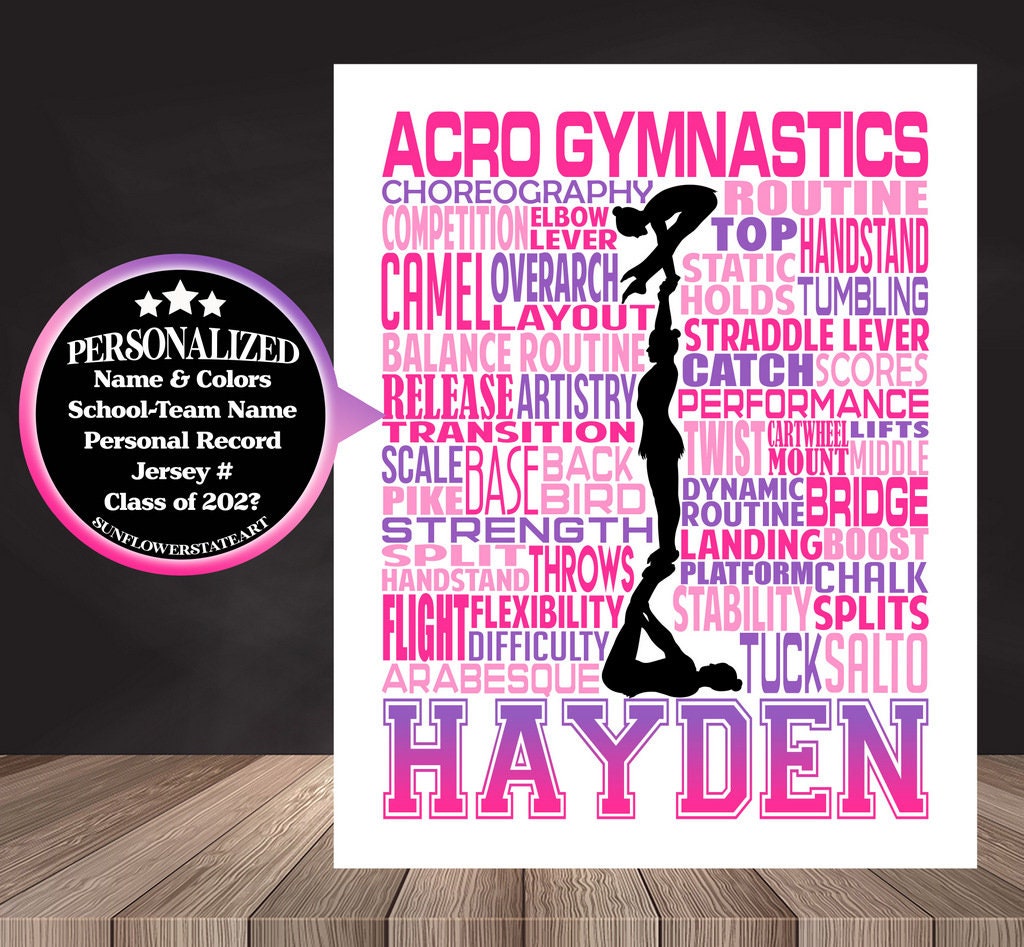 Gymnastics ACRO Poster, Personalized Acro Gymnast Gift