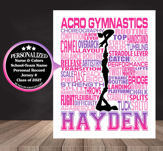 Gymnastics ACRO Poster, Personalized Acro Gymnast Gift