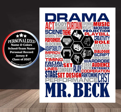 Drama Teacher Gift, Personalized Theater Poster