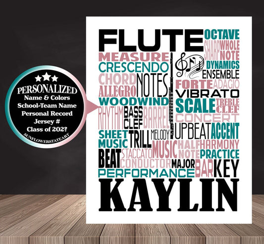 Flute Poster, Personalized Flute Gift