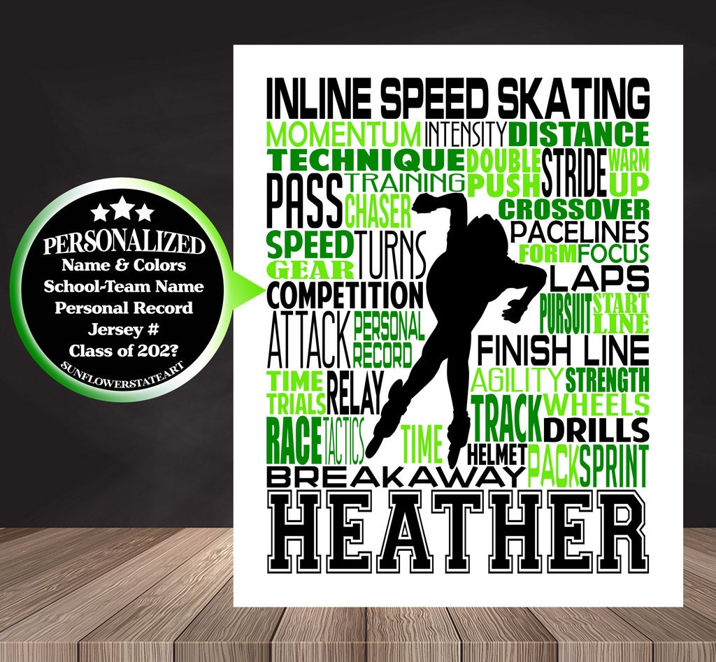 Inline Speed Skater Poster, Personalized Skating Gift
