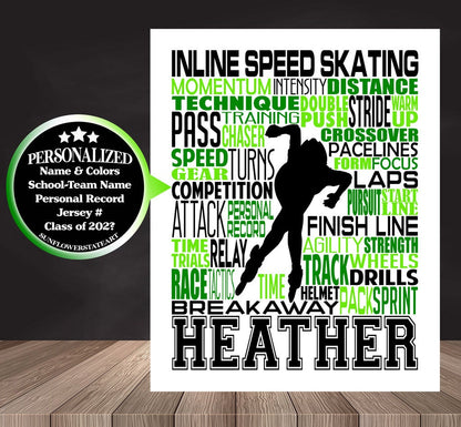Inline Speed Skater Poster, Personalized Skating Gift