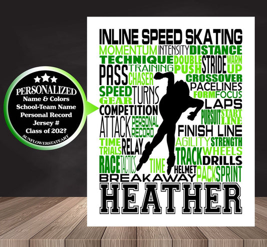Inline Speed Skater Poster, Personalized Skating Gift