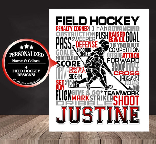 Field Hockey Poster, Personalized Field Hockey Gift