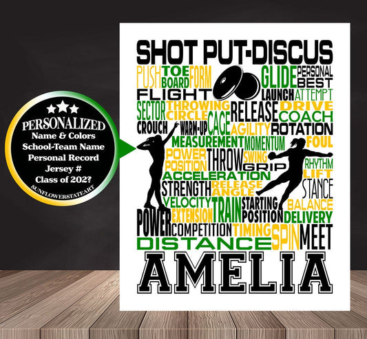 Track & Field Poster, Shot Put - Discus - Javelin, Throwers Gift