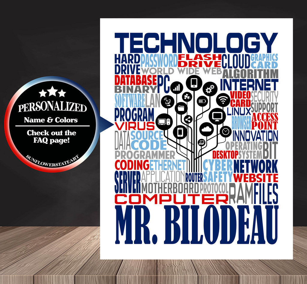 Technology Poster, Personalized Technology Teacher Gift