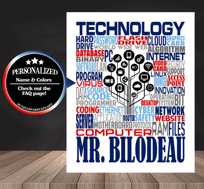 Technology Poster, Personalized Technology Teacher Gift