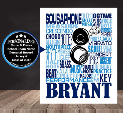 Sousaphone Poster, Personalized Sousaphone Gift
