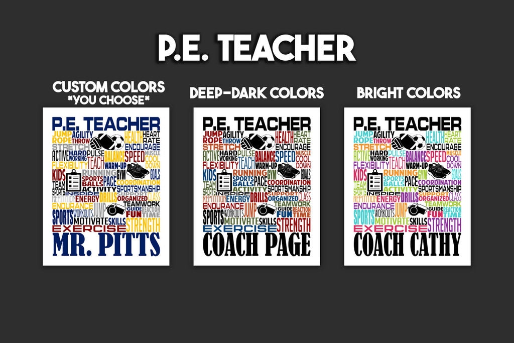 P.E. Teach Poster, Personalized P.E. Teacher Gift