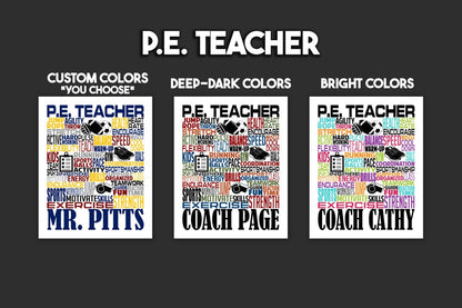P.E. Teach Poster, Personalized P.E. Teacher Gift