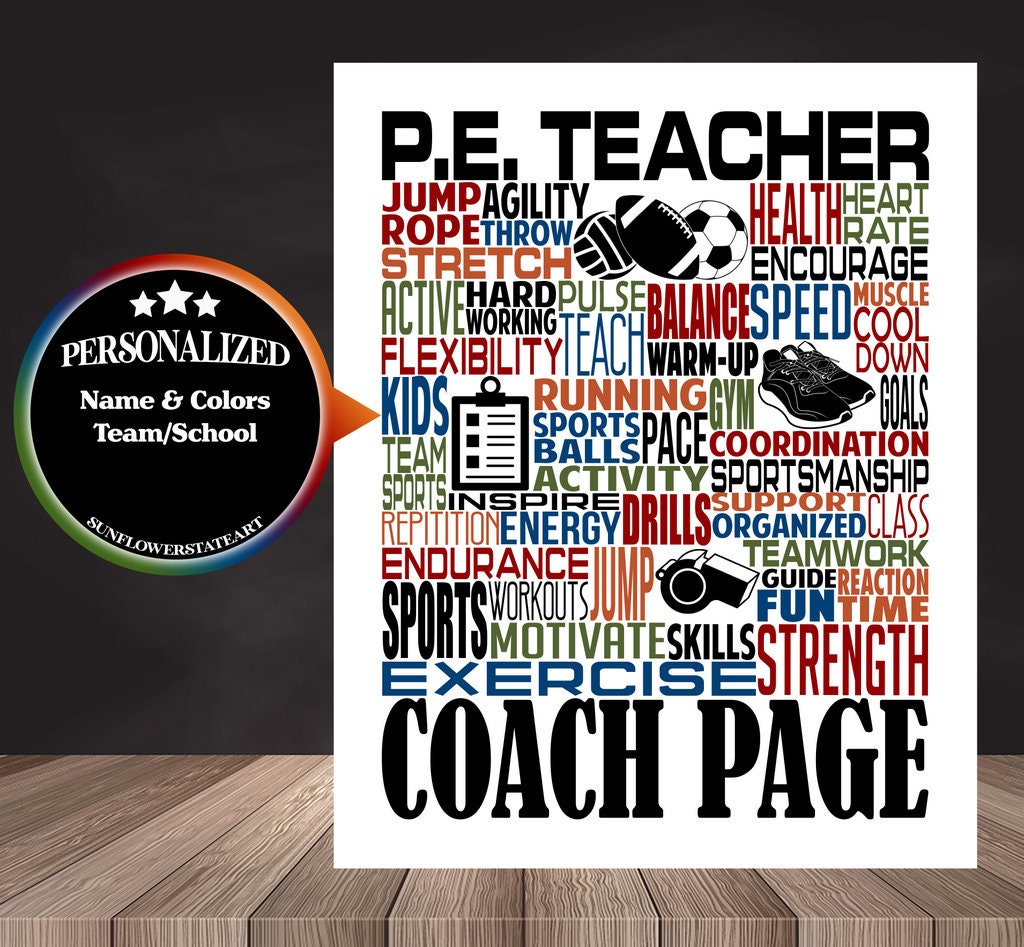 P.E. Teach Poster, Personalized P.E. Teacher Gift