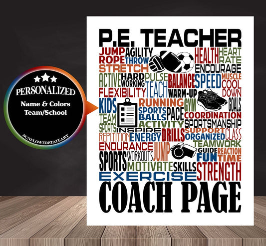P.E. Teach Poster, Personalized P.E. Teacher Gift