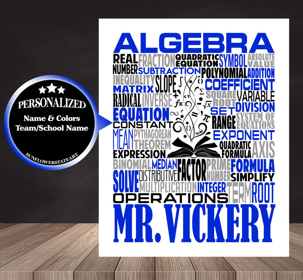 Algebra Teacher Poster - Personalized Math Teacher Gift