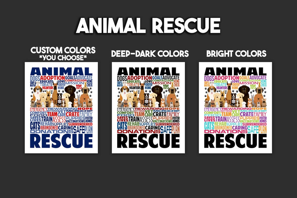 Animal Rescue Poster, Personalized Dog Rescue Gift, Wall Art