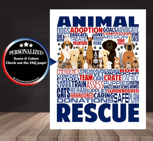 Animal Rescue Poster, Personalized Dog Rescue Gift, Wall Art