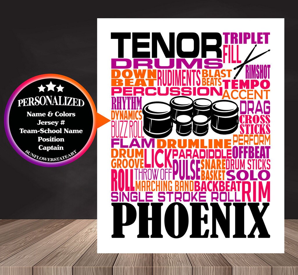 Drummer Poster, Personalized Tenor Drums, Quint Drums